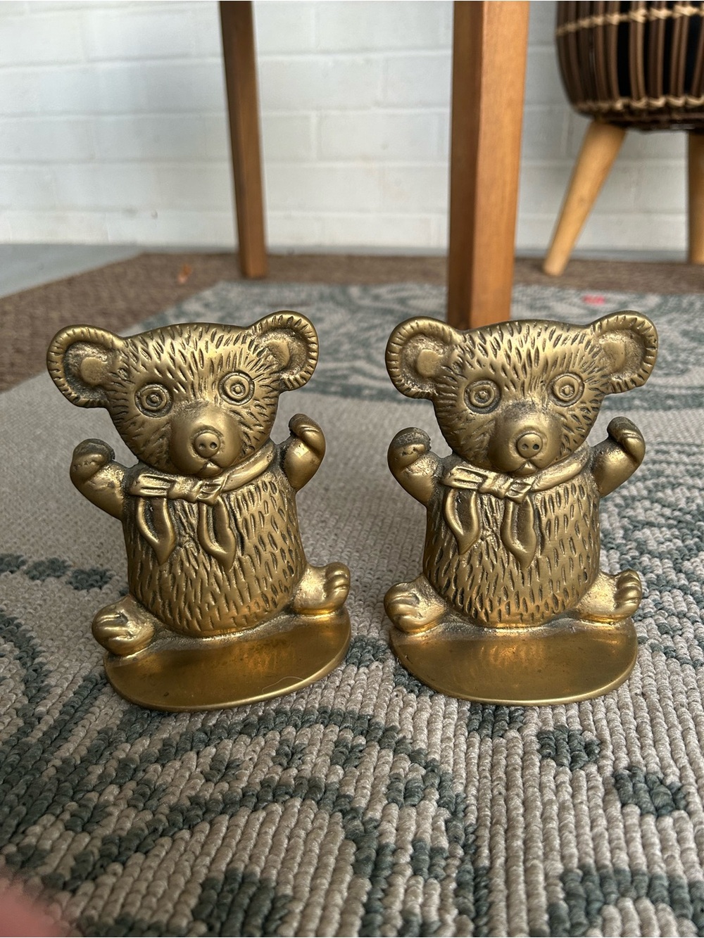 Brass Teddy Bear Figurine Bookends - solid brass